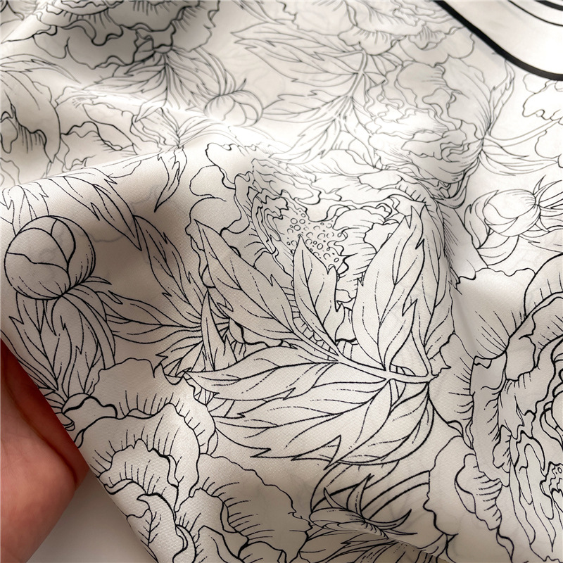 National trend peony flower small silk scarf, spring and summer satin versatile scarf, thin sun-protective headscarf, 70cm faux silk square scarf pic 8