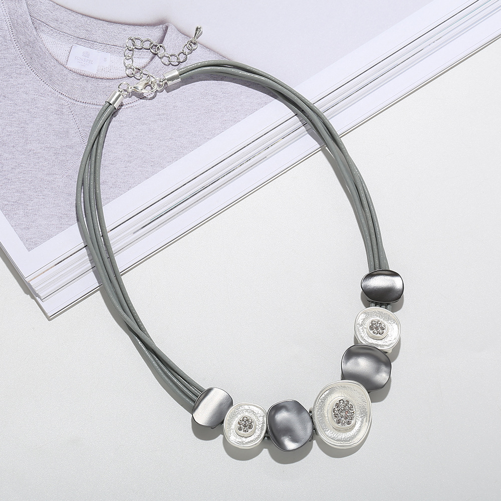 短项链亚马逊爆款欧美时尚流行多股皮绳短链女式金属外贸锁骨链详情8