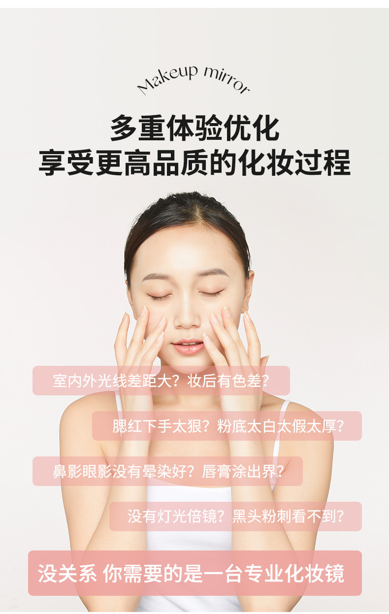 双开门LED化妆镜台式桌面镜子带灯光补光学生宿舍充电发光梳妆镜详情2