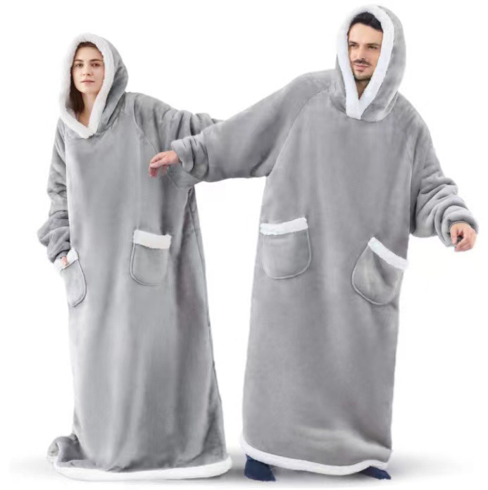 Air-conditioned blanket, extended lazy blanket, pajama pullover, nap blanket, couple wear, hooded TV blanket, home wear, nap blanket pic 7