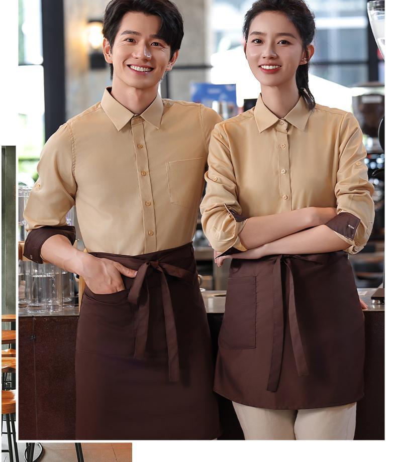 蓝色服务员工作服长袖衬衣套装餐饮奶茶咖啡店员工工装衬衫女定制详情9