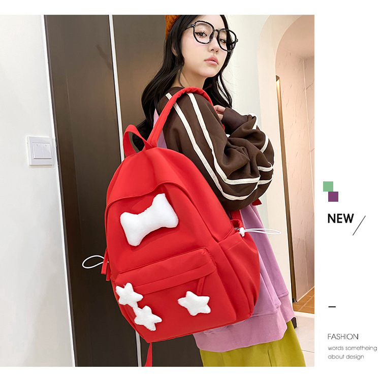 可爱少女小众自制五角星双肩包百搭大学生书包女休闲高中背包详情11