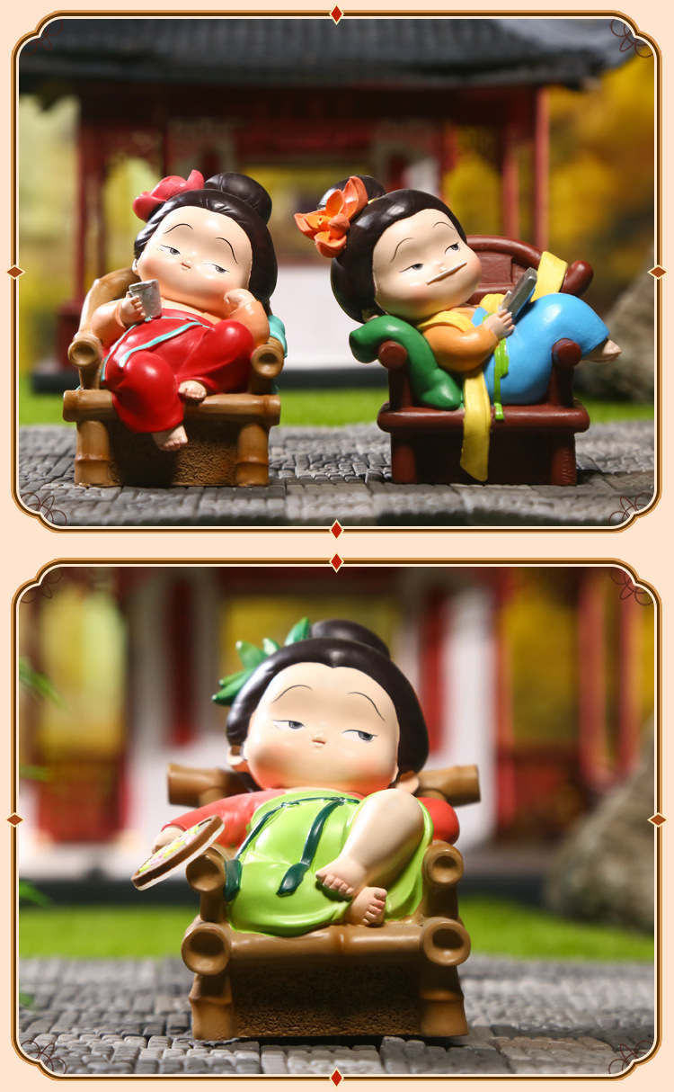 A seated Tang Dynasty lady ornament featuring plum blossoms, orchids, bamboo and chrysanthemums, a casual and cute table decoration, exquisite gift craftsmanship pic 9