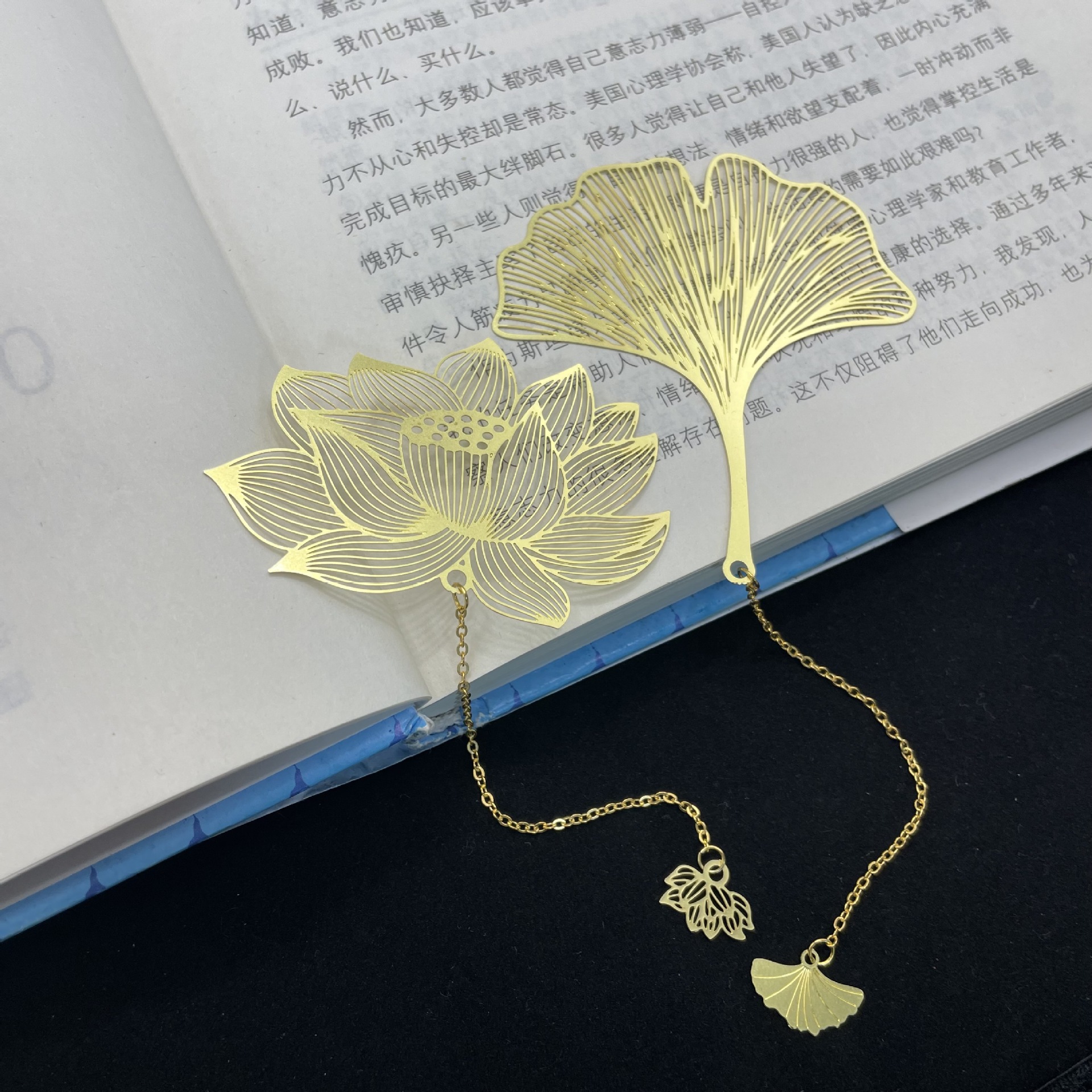Exquisite ancient-style metal hollowed-out tree leaf vein bookmark, chain pendant, book holder, clear and simple, student gift, beautiful bookmark collection pic 9