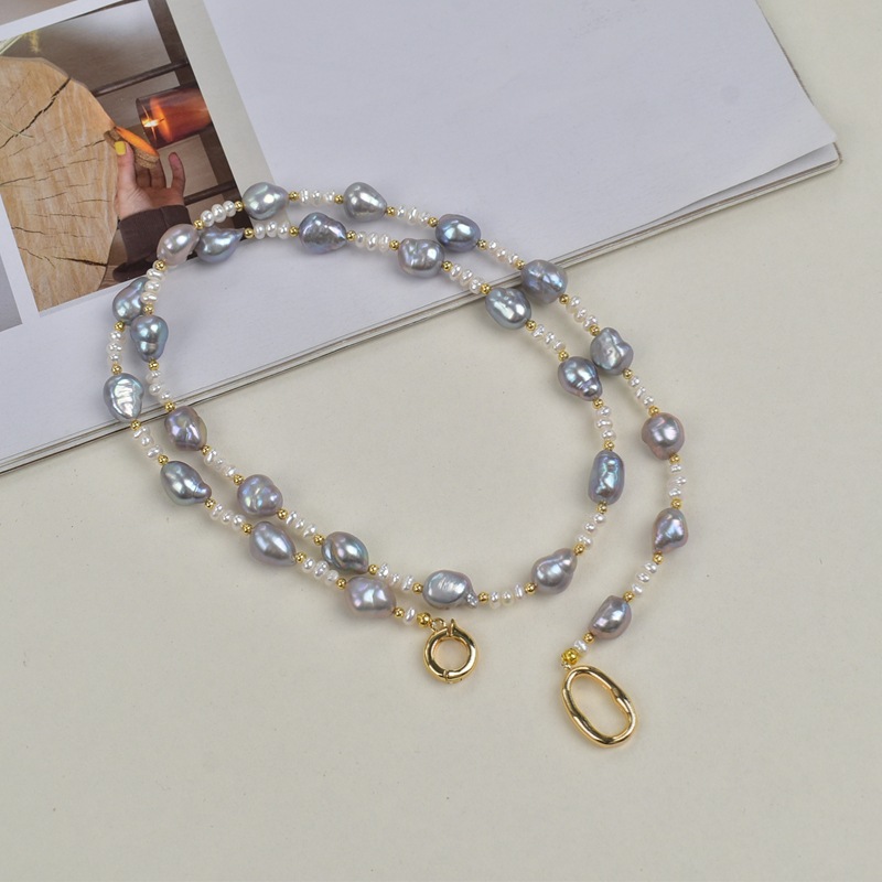 巴洛克珍珠项链女天然淡水真多麻灰毛衣链轻奢高级感原创设计颈链详情12