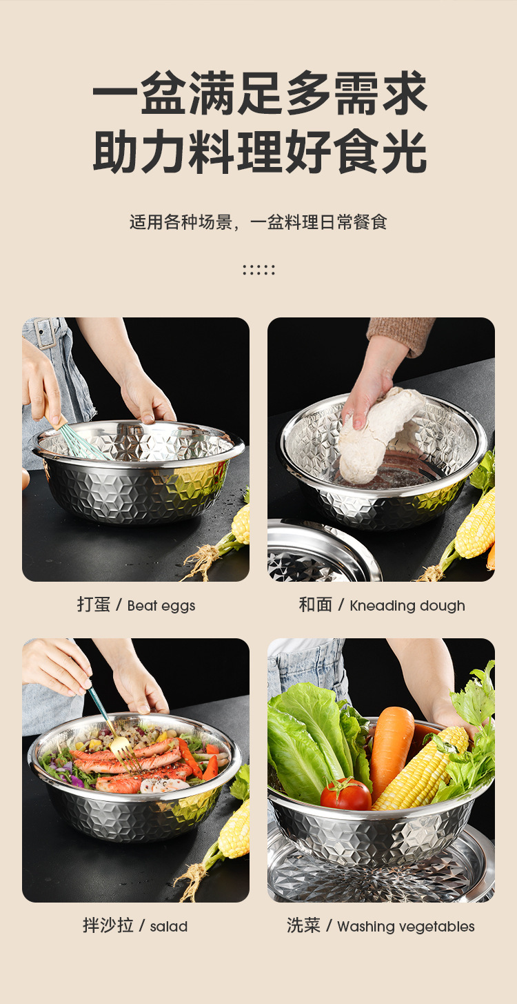 菱花盖盆新打蛋盆不锈钢料理盆加厚多功能菱花压花和面盆电磁炉详情9