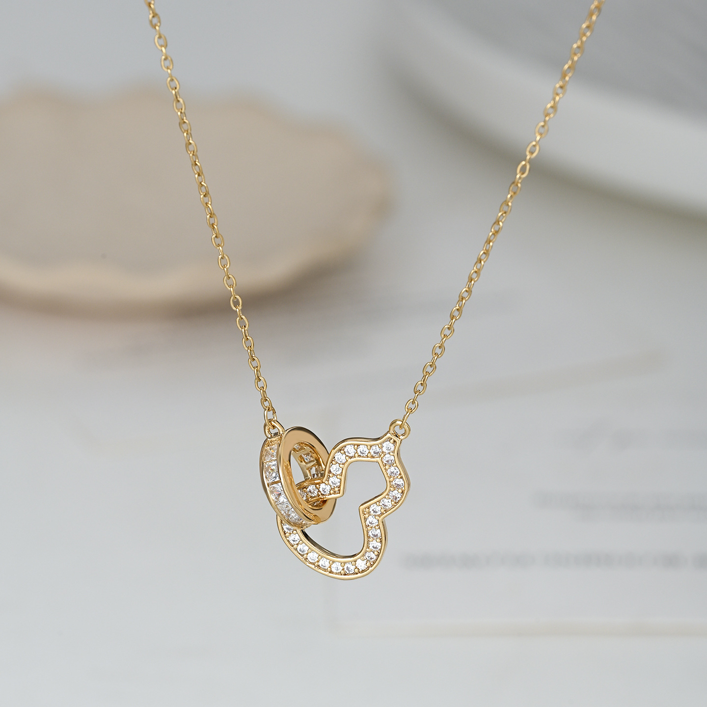 真金电镀微镶锆气质锁骨链女小众设计感新中式风葫芦项链精致颈链详情8