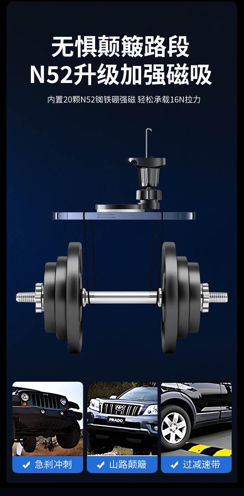 定制Magsafe 磁吸车载支架强力磁性手机支架卡扣式汽车出风口支架详情2