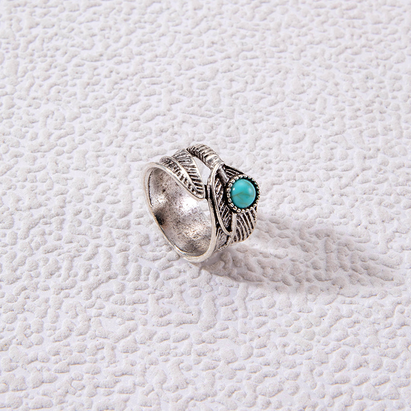 欧美跨境饰品 时尚复古绿松石戒指 个性民族风椭圆十字架几何指环详情16