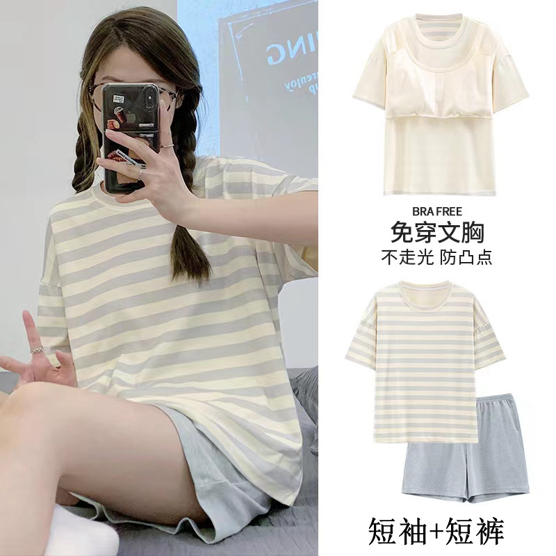带胸垫睡衣女夏季短袖可外穿家居服两件套装2024新款夏天卡通大码详情4