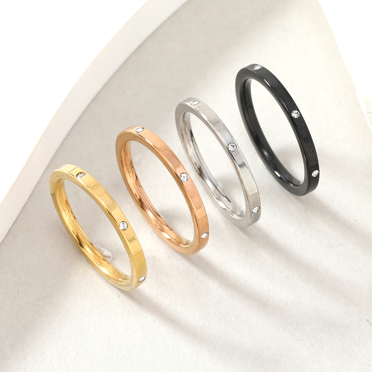 跨境新款钛钢戒指套装 不锈钢微镶钻饰品四色四件套情侣对戒厂家详情5