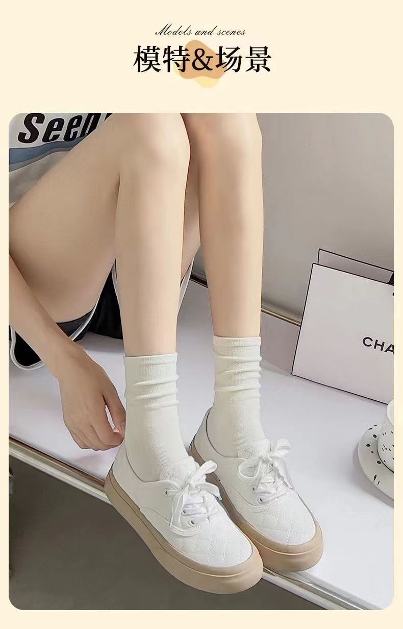 【 New Couple 4-pair Outfits 】 Spring and summer white pile socks, thin anti-odor socks, Instagram trendy boneless socks, moon long socks pic 2