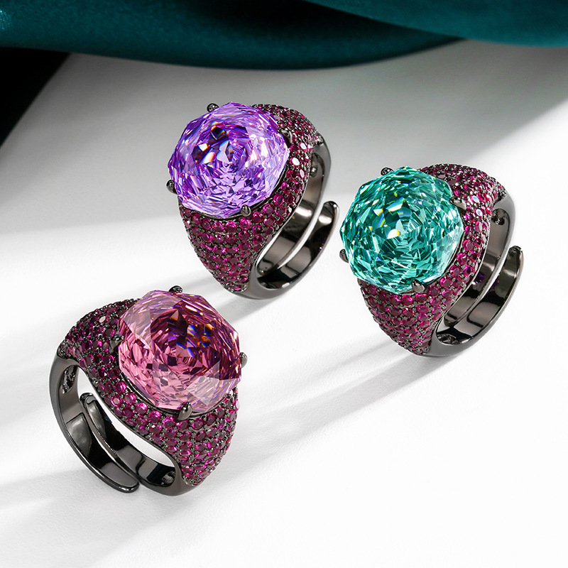 2025新款庄生生珠宝铜底镀金仿真玫瑰切黑金个性戒指主石14mm批发详情10