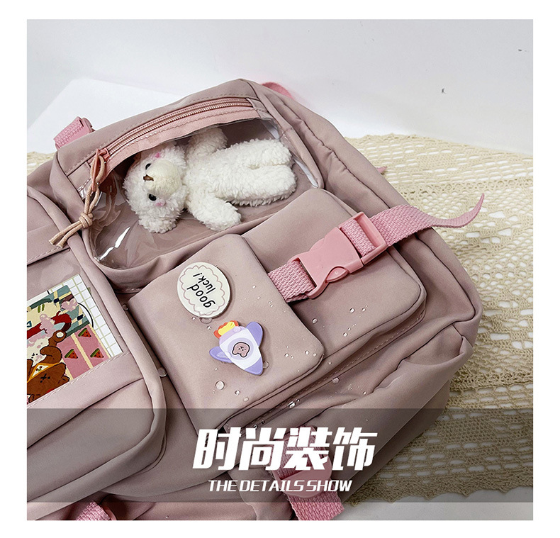 跨境学生双肩包复古纯色小清新休闲书包初中生电脑背包大学生书包详情7