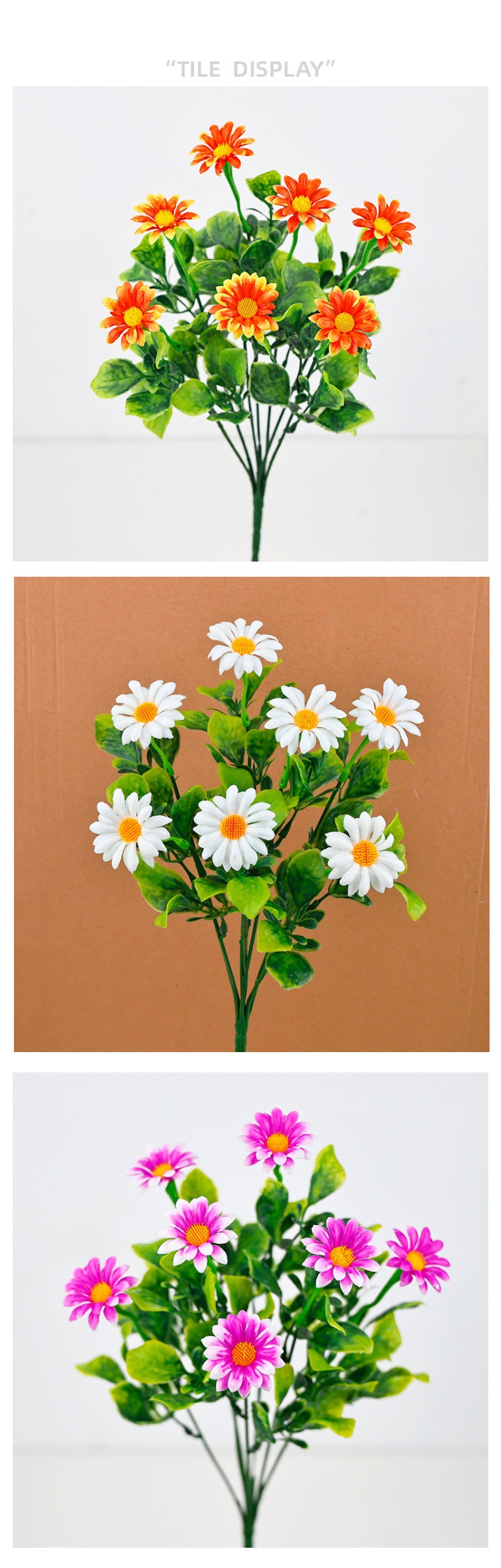 跨境爆款防真小雏菊塑料花菠菜叶洋甘菊户外庭院花园窗台装饰仿真花礼盒办公文化园艺用品详情8