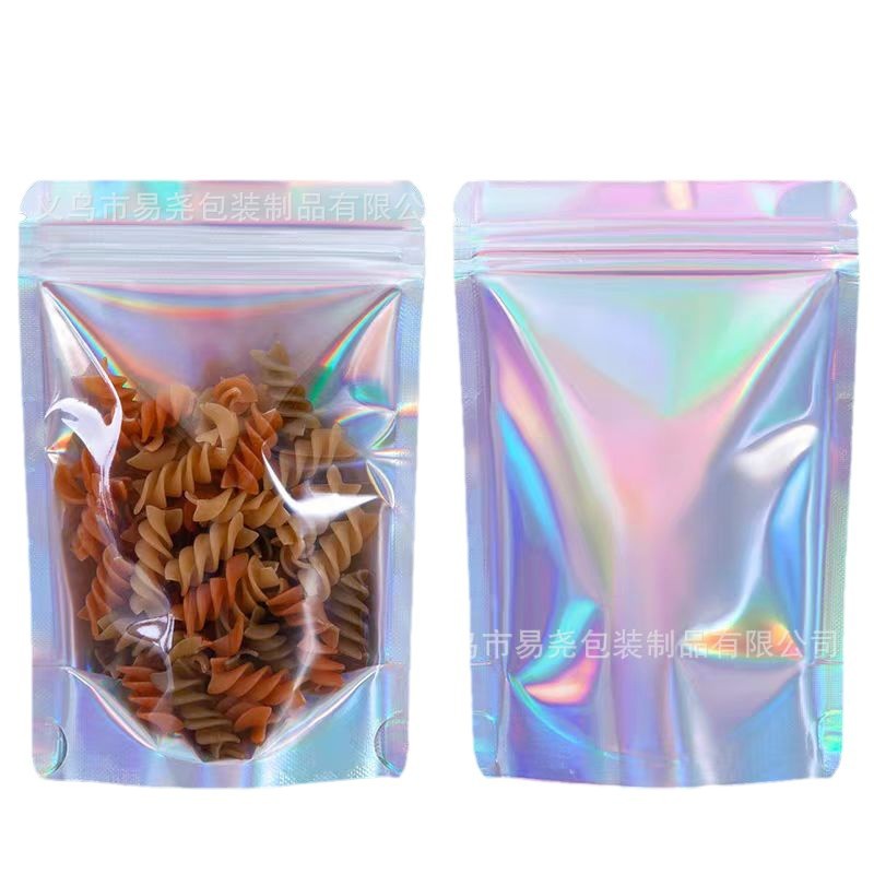 Yiwu Laser Phantom Color self-standing and Self-sealing bags, Yin-Yang aluminum foil bags, mobile phone cases, beauty and accessory packaging bags wholesale pic 2
