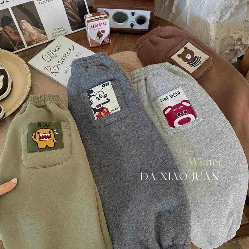 冬季新款加绒加厚休闲裤儿童卫裤童装男女童洋气卡通一体绒宝宝裤详情3