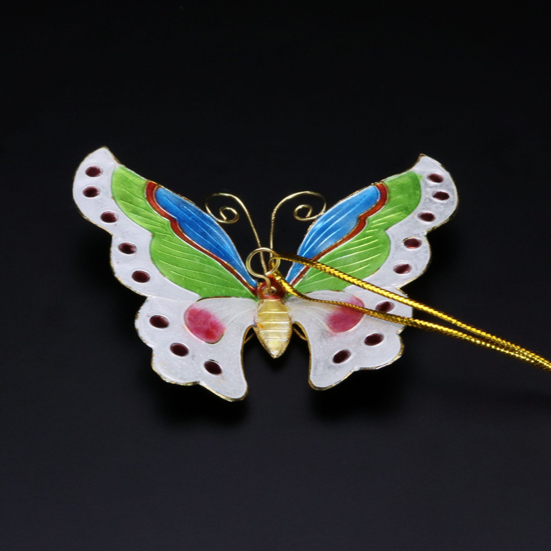 Beijing Cloisonne Christmas decorative pendant, craft cultural gift, mechanism enamel silver-blue flower butterfly pic 4