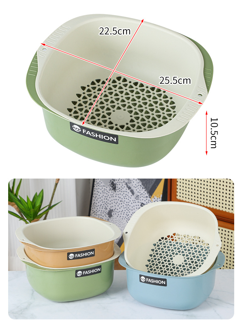 新款方形双层沥水篮厨房洗菜洗水果沥水筐家用高颜值沥水篮洗菜盆详情9