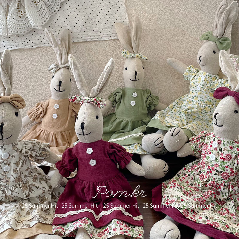 新款韩系碎花裙兔兔玩偶手工布艺长耳兔摆件礼物儿童安抚玩具饰品详情5
