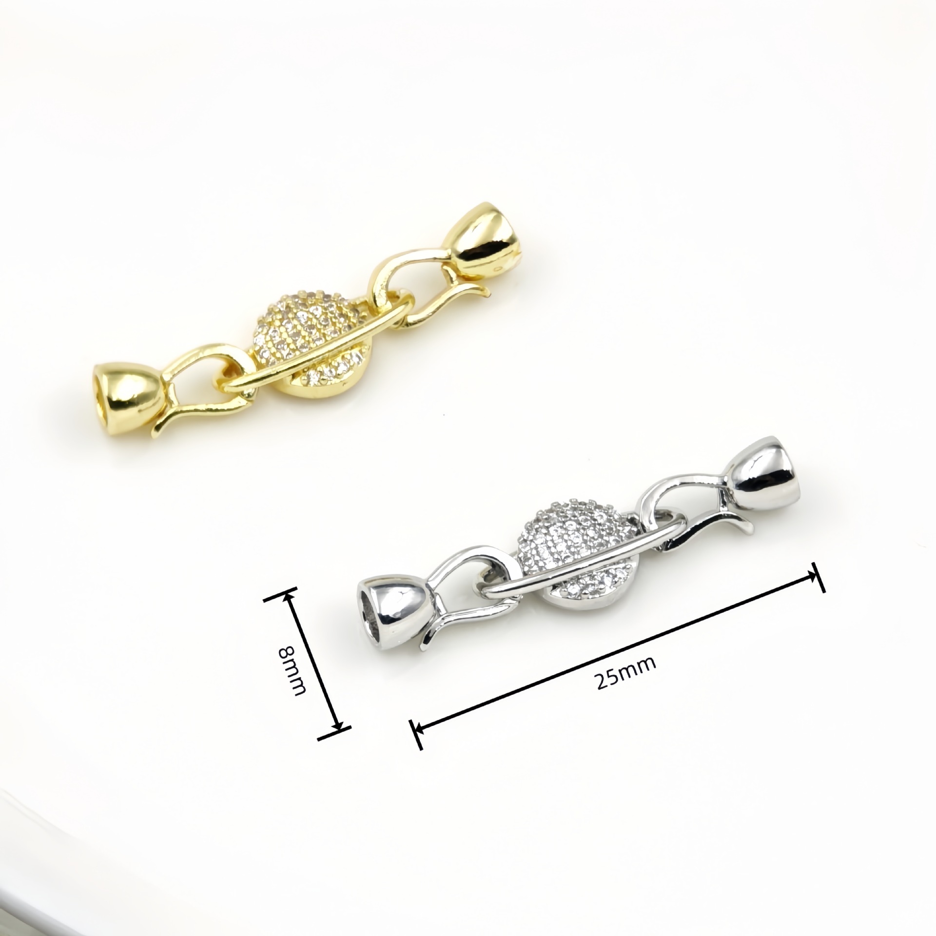 Micro-inlaid T-shaped zircon 18K gold-plated color retention double-ring pearl buckle bracelet, sweater necklace, camellia diy accessory matching pic 7