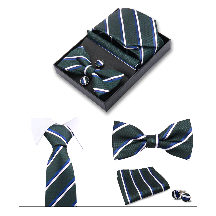 男士商务8cm领带领结口袋巾5件套礼盒装婚礼宴会条纹黑色手打领带详情44