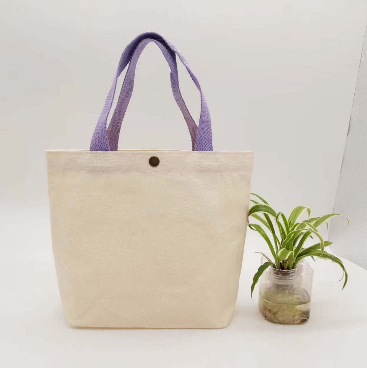 Blank hand-held canvas bag with snap fasteners, small DIY cute cartoon canvas bag, solid color export canvas hand-held bag pic 6