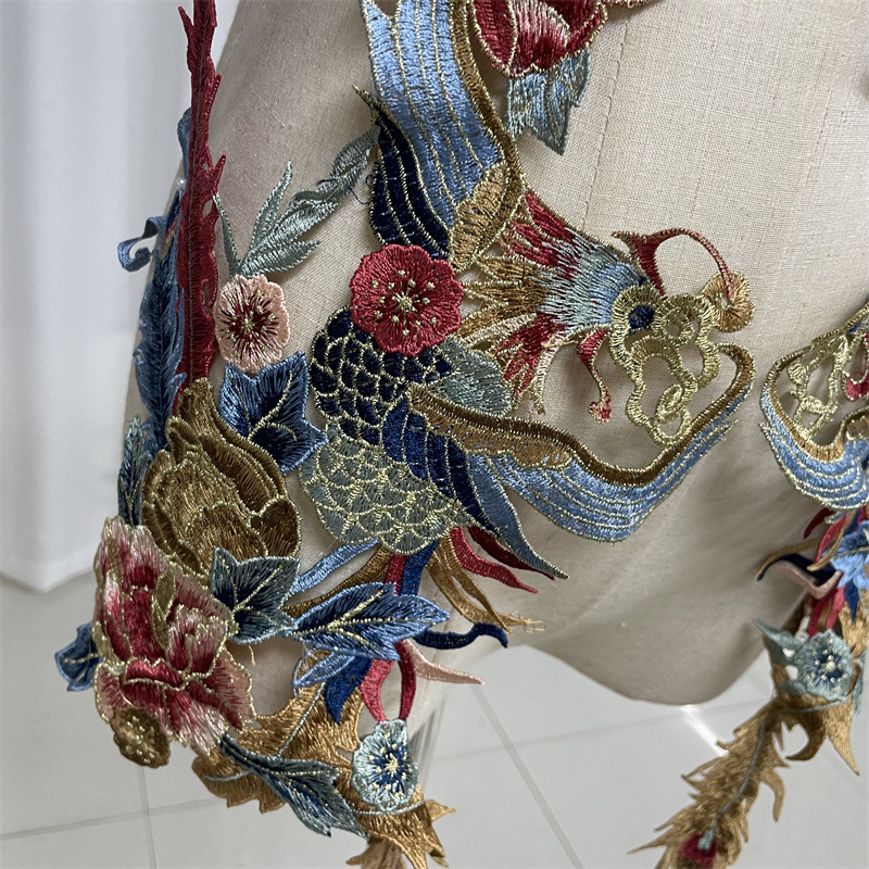 Large-sized water-soluble phoenix flower-and-bird fabric patch ethnic style cheongsam embroidery patch applique clothing accessories pic 8