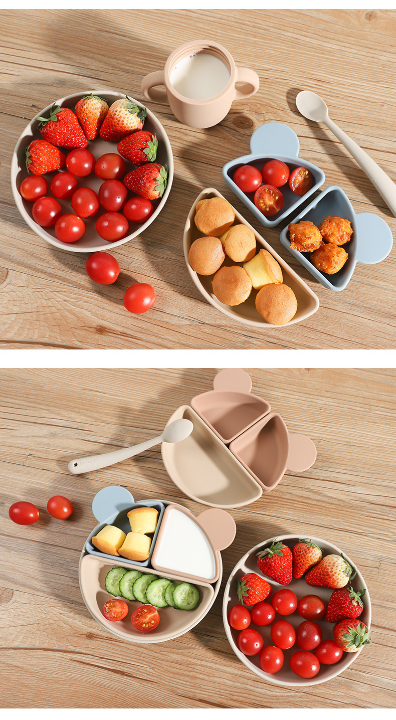 跨境新款北欧风婴儿硅胶餐盘可拆卸分格盘婴儿辅食碗喂养餐具详情5