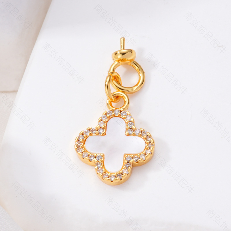 Pearl ring, earneedle pendant, micro-set, three-piece set, empty setting, four-petal flower oil drip, crushed shell, retro DIY jewelry earrings pic 9