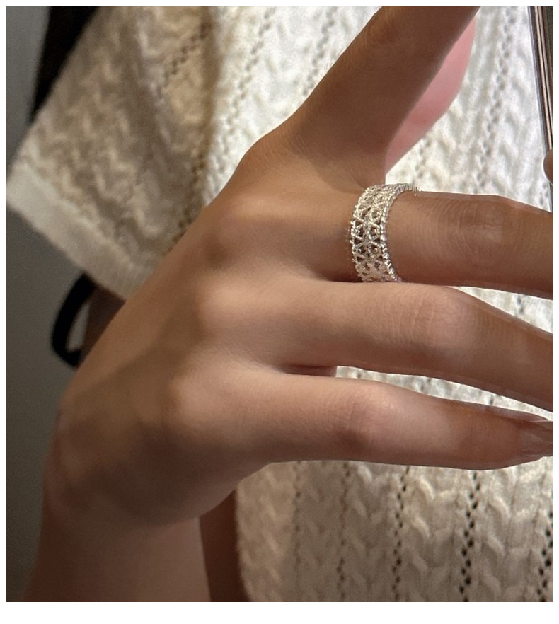 S925纯银韩版小众设计感花纹蕾丝戒指韩国风简约时尚指环复古指环详情7