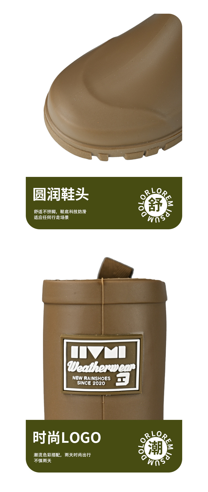 跨境时尚雨鞋女厚底耐磨防滑水鞋韩版中高筒露营风雨靴防水洗车鞋详情11