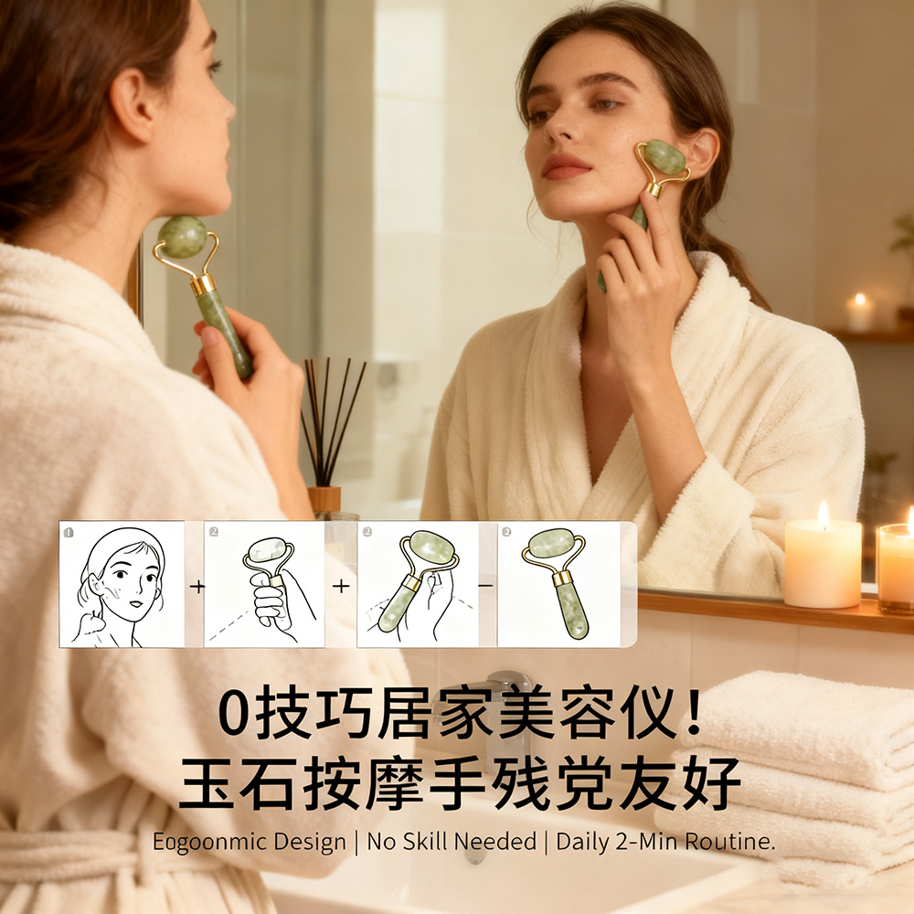 天然绿凤玉石圆球按摩器美容器脸部眼部玉珠按摩器美容院同款详情8