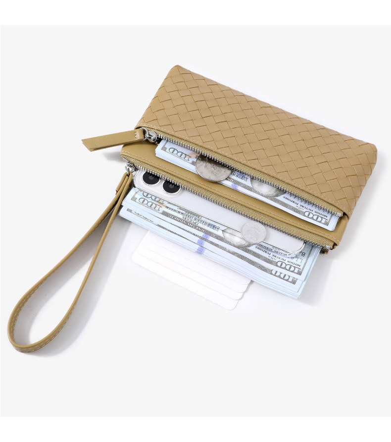 新款大容量编织纹女士手拿包批发零售 跨境热销高级感女钱包包袋详情12