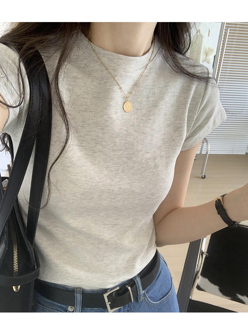 美式纯色正肩短袖t恤女2025ins潮牌辣妹圆领叠穿打底体恤修身显瘦详情8