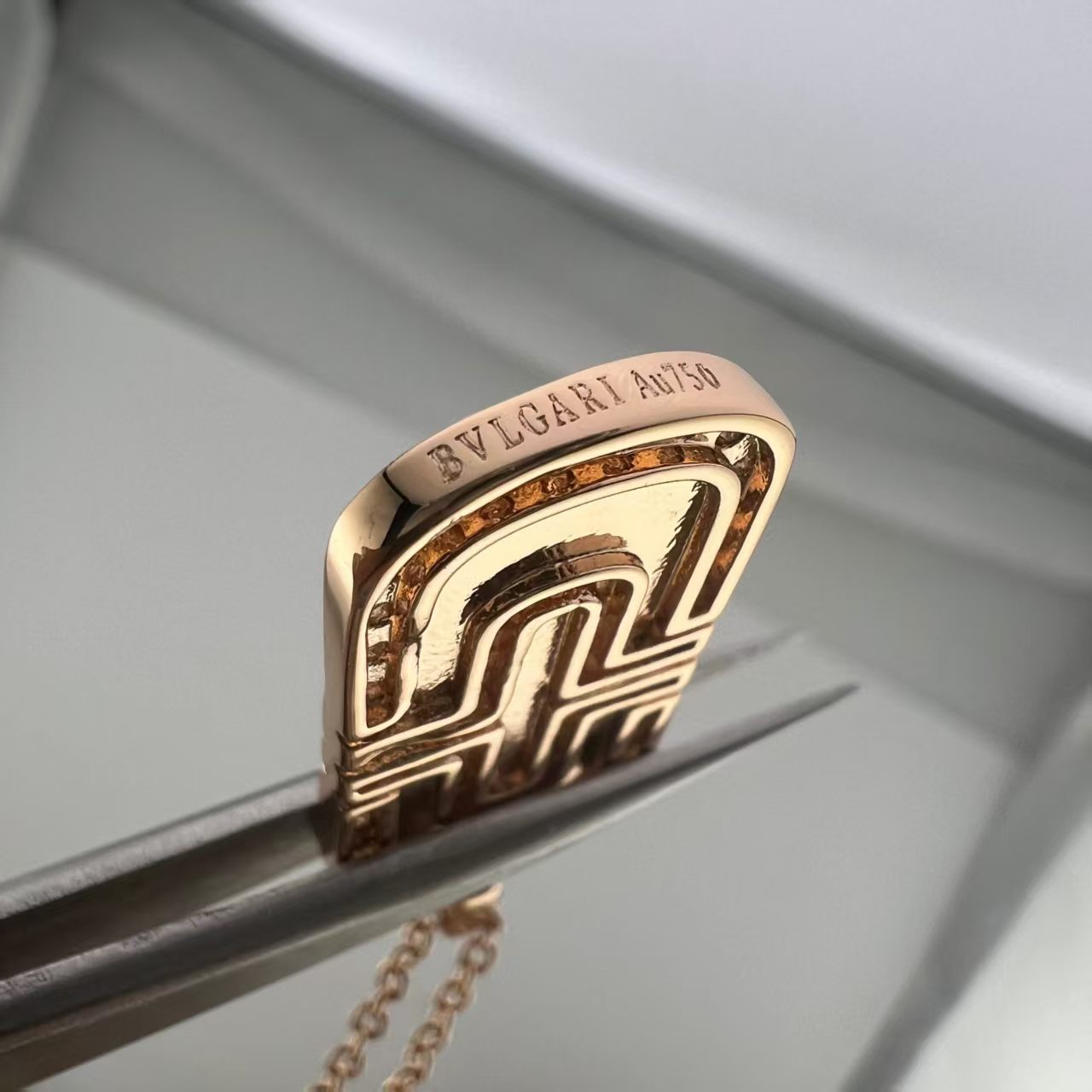 高版BV金欧美镶钻白贝母满天星回形针项链毛衣链V金镀18K玫瑰金详情3