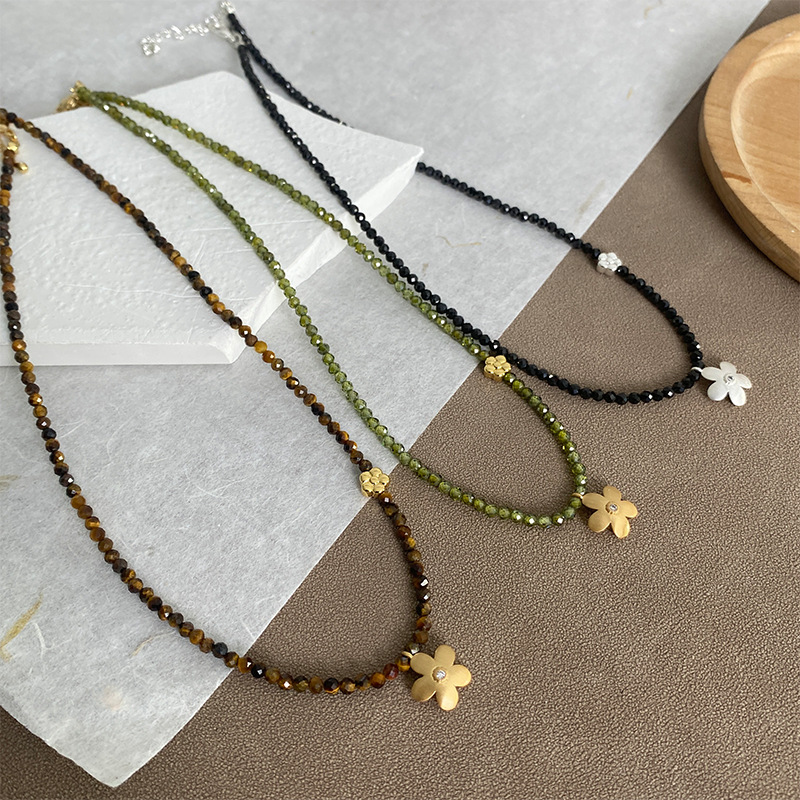 新款花间雨串珠项链锁骨链虎眼石晶石女拉丝小众轻奢配饰ins饰品详情8