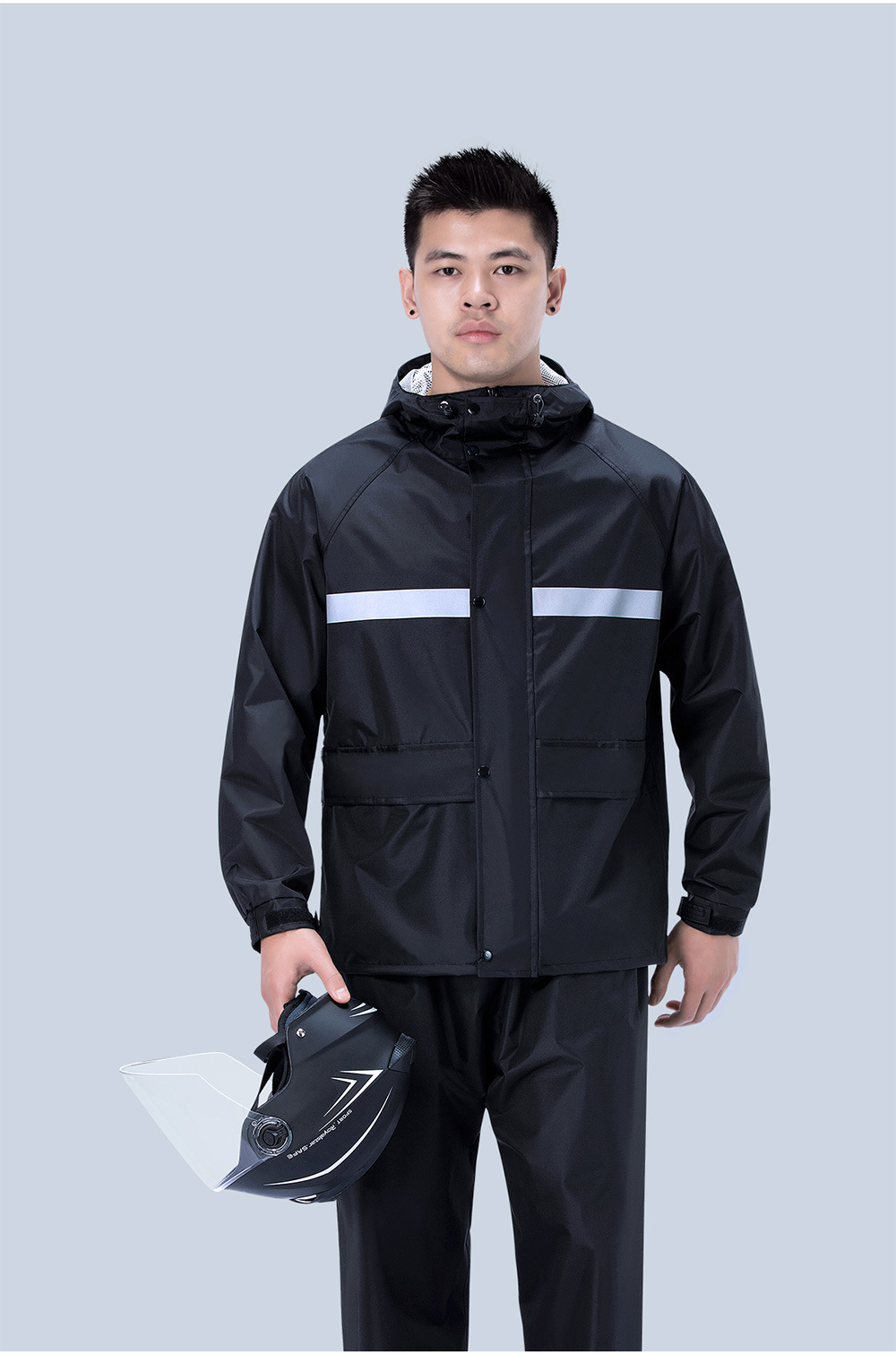 Oxford fabric raincoat and rain pants set, outdoor cycling adult split, takeout reflective electric bike, Chunya textile raincoat pic 16