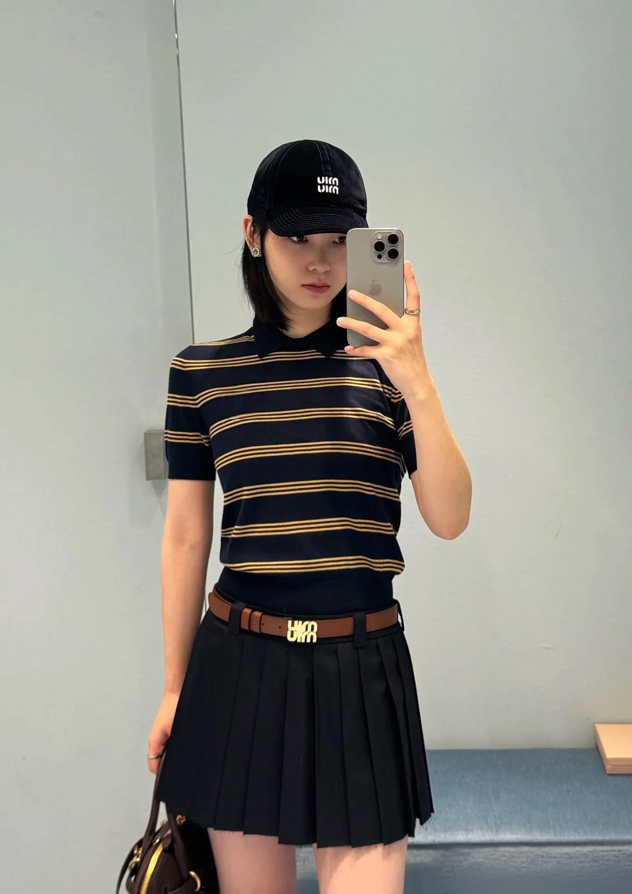 miu系真丝羊毛夏季polo领T恤减龄新款针织衫撞色条纹复古学院风详情16