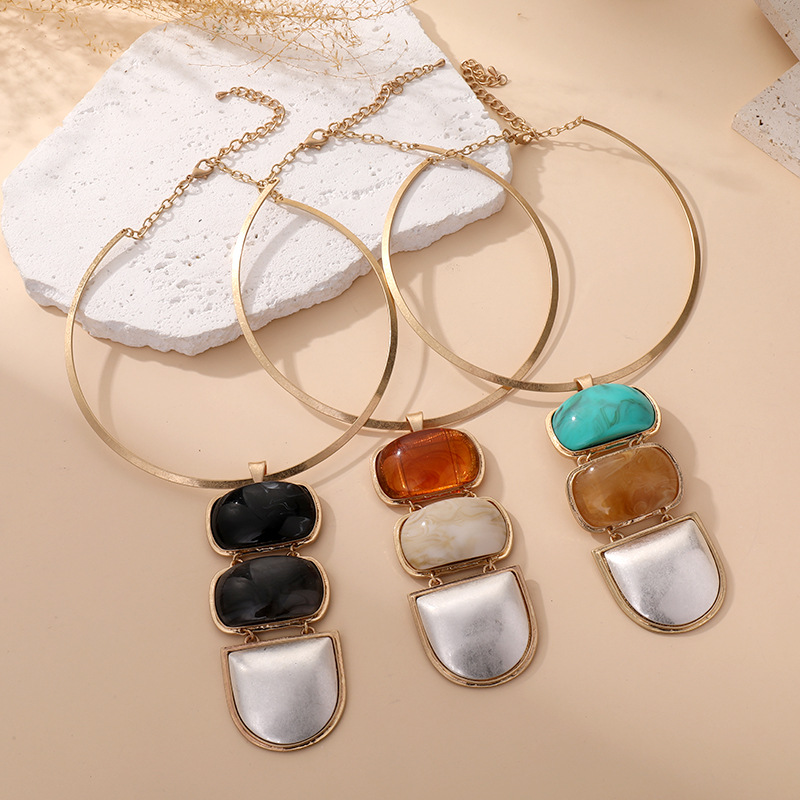 小众轻奢几何吊坠项圈女复古高级感锁骨链跨境时尚百搭饰品批发详情11