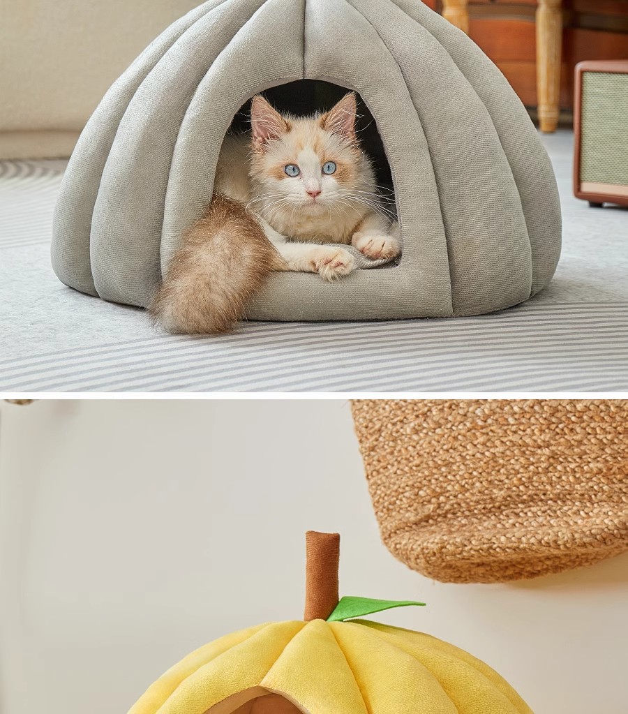 厂家直供南瓜窝四季通用猫窝狗窝猫咪封闭安全感睡觉窝加厚宠物窝详情15