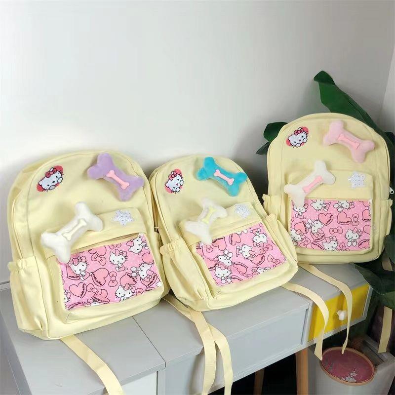 辣妹设计感背包可爱卡通猫猫骨头大容量清新黄色书包大学生双肩包详情15