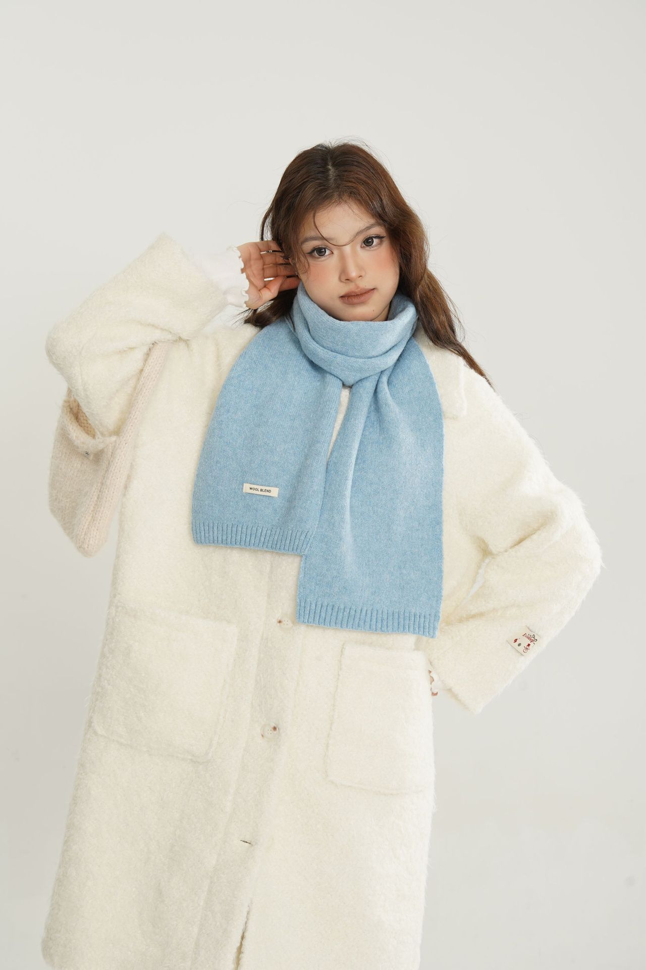 Solid-color wool blend scarf for women, autumn and winter, knitted woolen, warm, Korean-style, versatile, fashionable, fresh and sweet neck pic 16