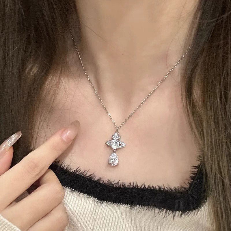 Versa Vivien土星项链 西太后人鱼眼泪满钻吊坠项链 女款锁骨链详情3