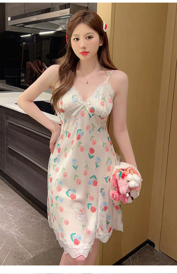 2023新款性感睡裙女士夏季吊带冰雪丝睡衣ins印花纯欲睡衣带胸垫详情10