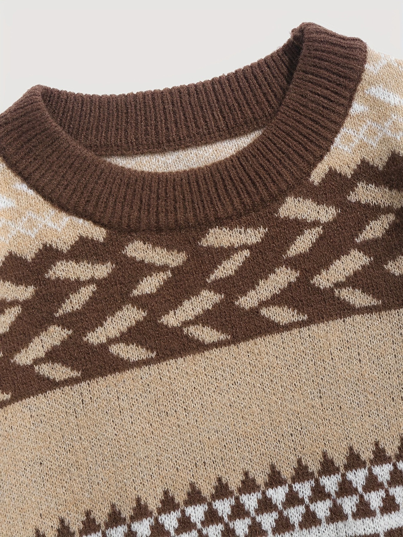 The new autumn and winter warm, soft and retro knitted sweater with a pullover, round neck and long sleeves, and a contrasting color diamond-shaped pattern sweater is versatile for women pic 5