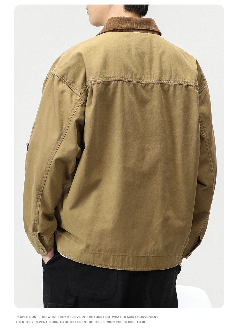 沐丘男装∣潮牌山系户外翻领宽松工装夹克男高级感珠帆布美式外套详情9