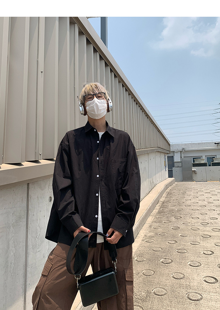 简恒薄款纯棉纯色衬衫男士长袖宽松防晒外套秋季痞帅日系休闲衬衣 pic 32