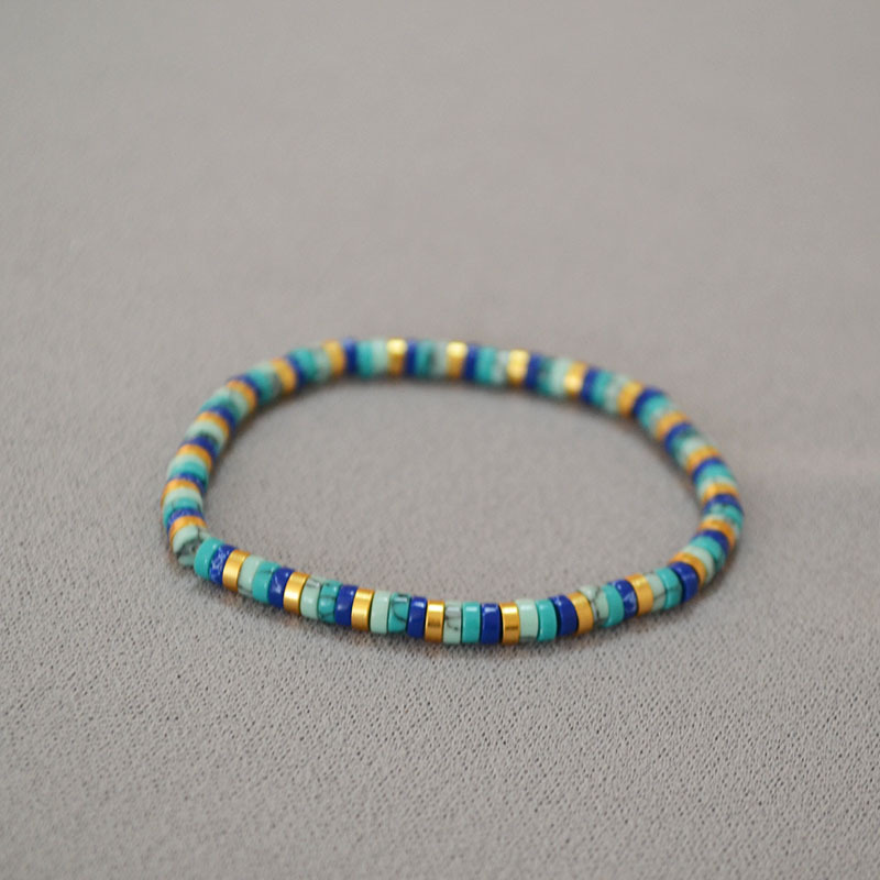 欧美小众复古文艺波西米亚风绿松石隔片串珠简约气质弹力手链手串详情4