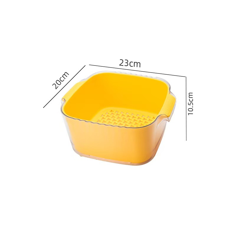Durable household double-layer vegetable and fruit draining basket, living room vegetable washing basket, double-ear handle plastic kitchen vegetable washing basin for storage pic 5